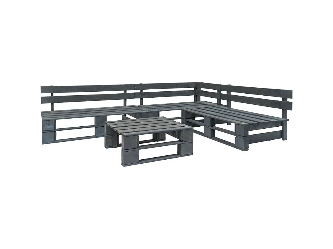 Salon de jardin palette 4 pcs Bois Gris 3
