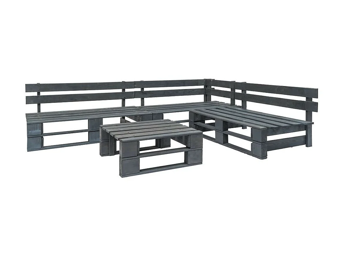 Salon de jardin palette 4 pcs Bois Gris 3