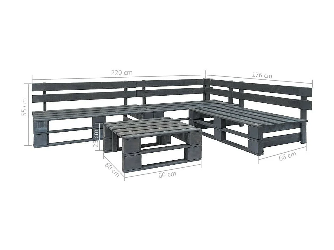 Salon de jardin palette 4 pcs Bois Gris 3