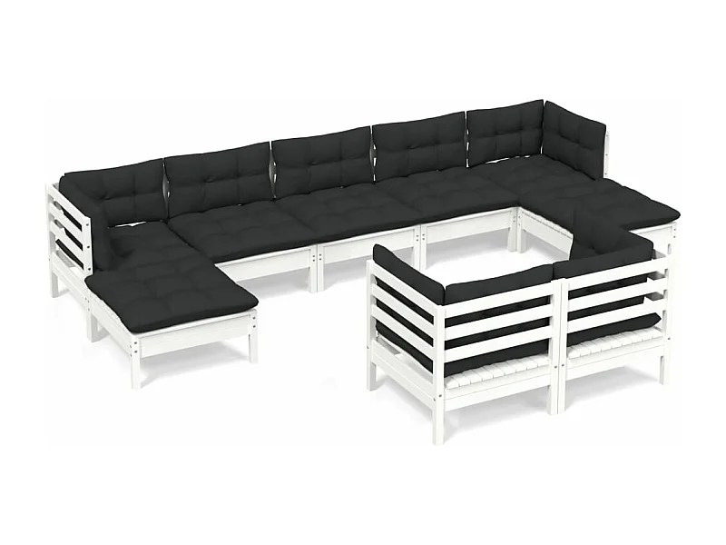 Salon de jardin 9 pcs avec coussins Blanc Bois de pin solide 5