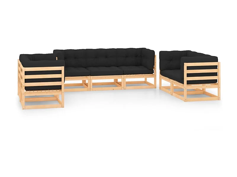 Salon de jardin 7 pcs avec coussins Bois de pin solide 7
