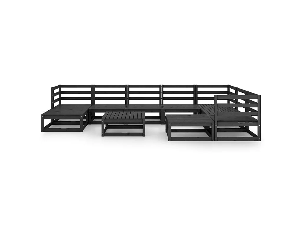 Salon de jardin 10 pcs Noir Bois de pin massif 2