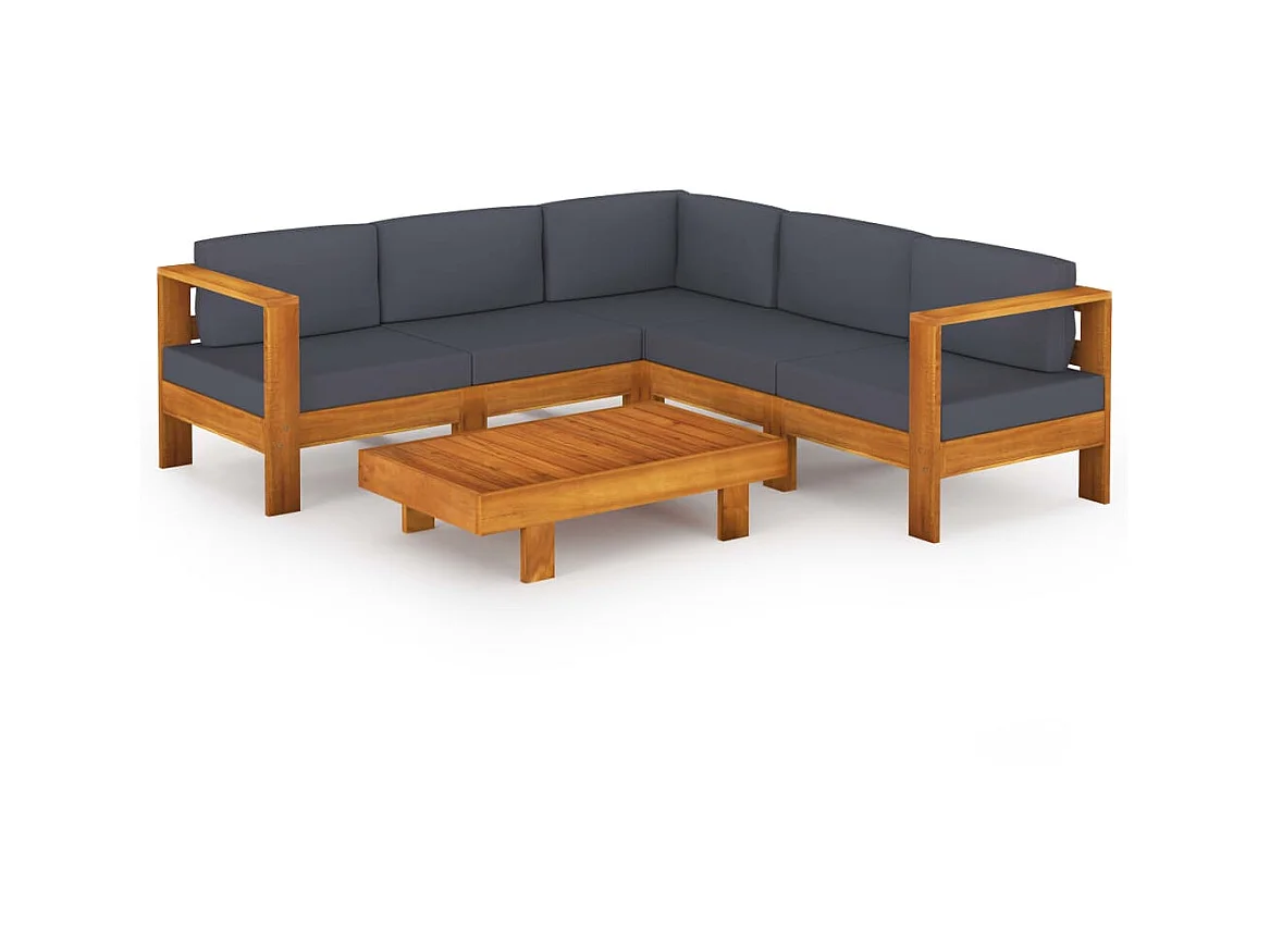 Salon de jardin 6 pcs avec coussins gris foncé Bois d'acacia 2