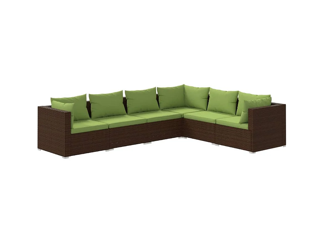 Salon de jardin 6 pcs avec coussins Résine tressée Marron 21