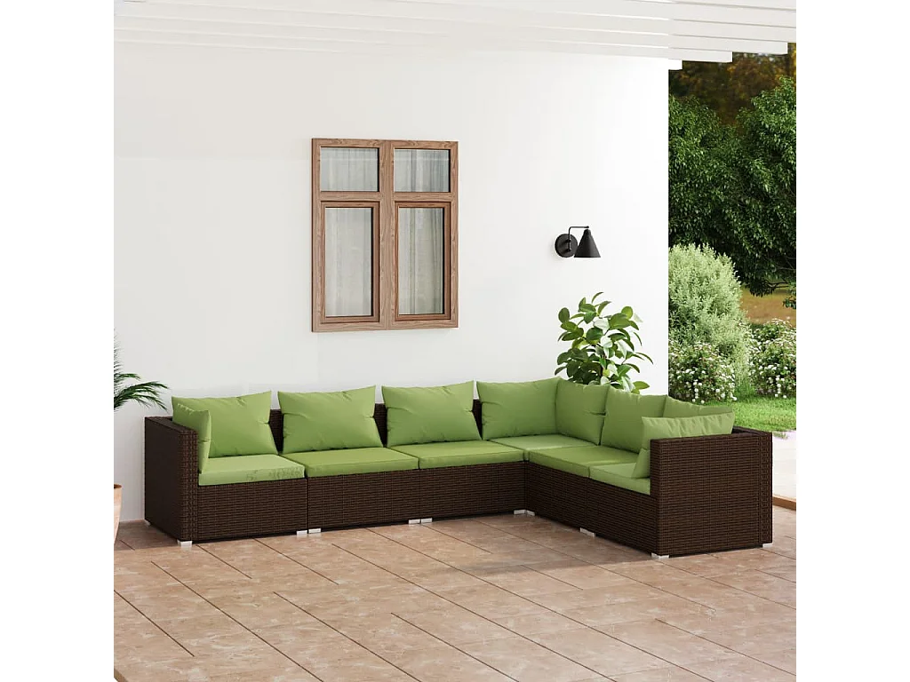 Salon de jardin 6 pcs avec coussins Résine tressée Marron 21