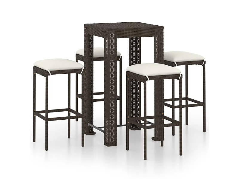 Meuble de bar de jardin 5 pcs et coussins Résine tressée Marron 2