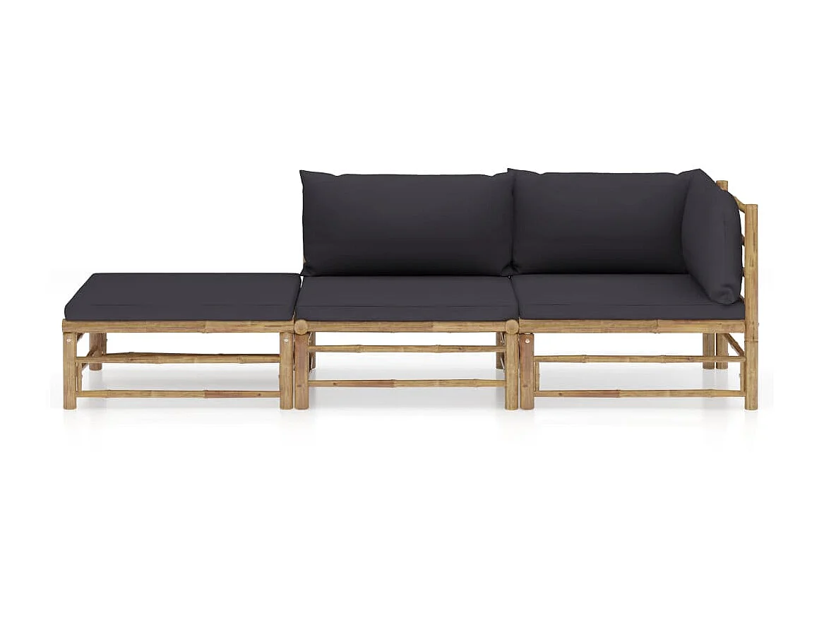 Salon de jardin 3 pcs avec coussins gris foncé Bambou 2