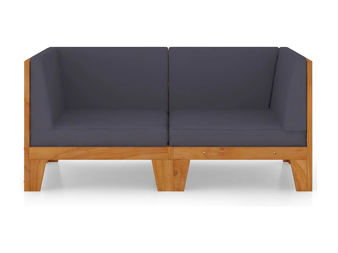 Canapé 2 places avec coussins gris foncé Bois d'acacia massif