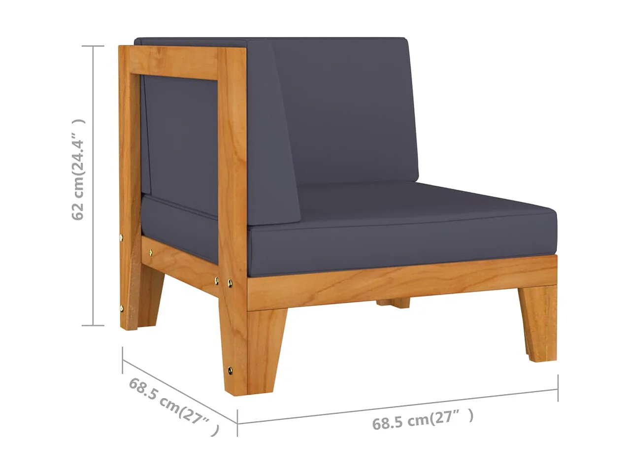 Canapé 2 places avec coussins gris foncé Bois d'acacia massif