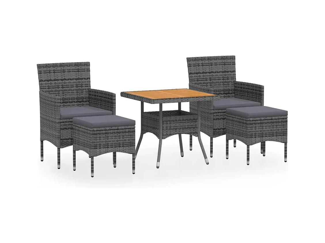 5-delige Tuinset poly rattan en massief acaciahout grijs