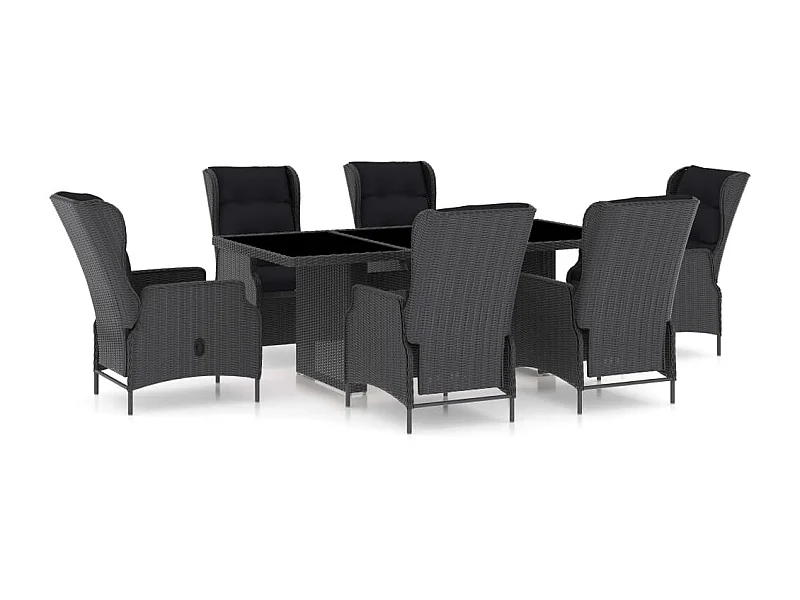 Mobilier à dîner 7 pcs avec coussins Résine tressée Gris foncé 2