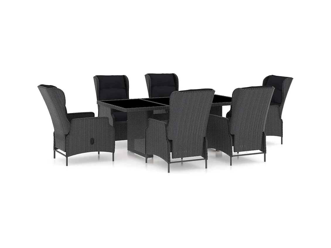 Mobilier à dîner 7 pcs avec coussins Résine tressée Gris foncé 2