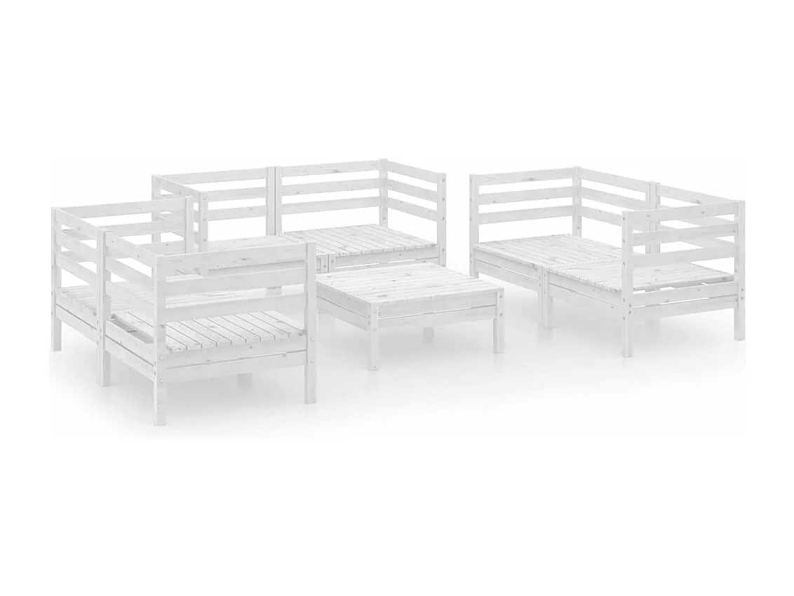 Salon de jardin 7 pcs Blanc Bois de pin massif 29