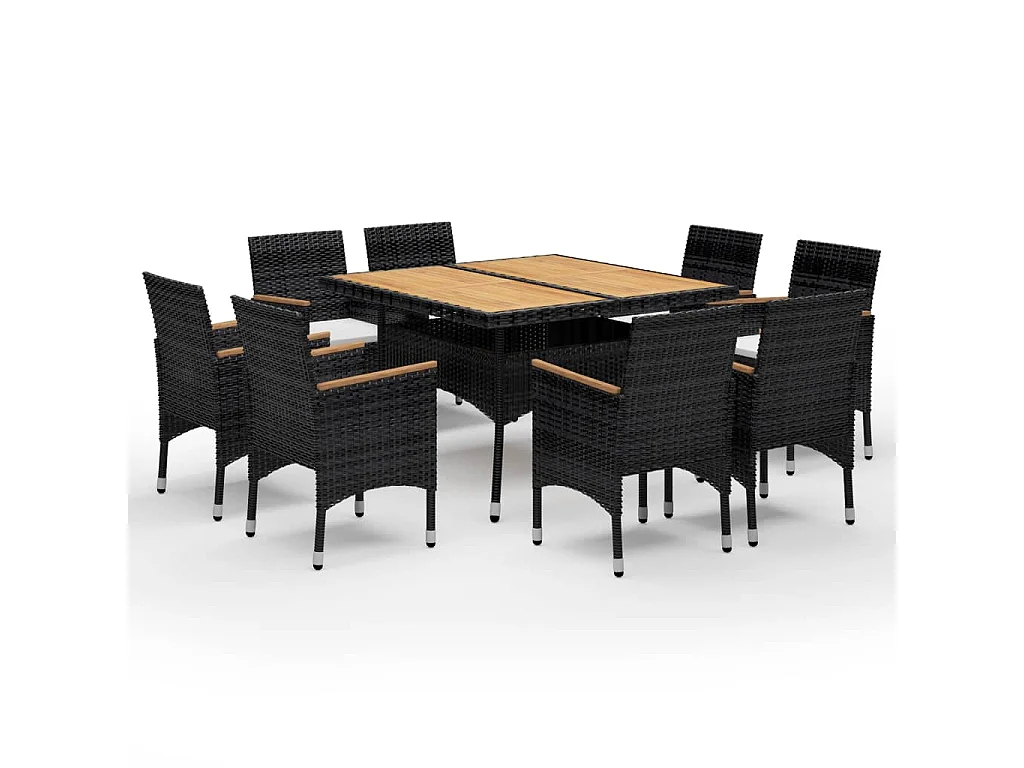 Ensemble à dîner de jardin 9 pcs Résine tressée et acacia Noir 3