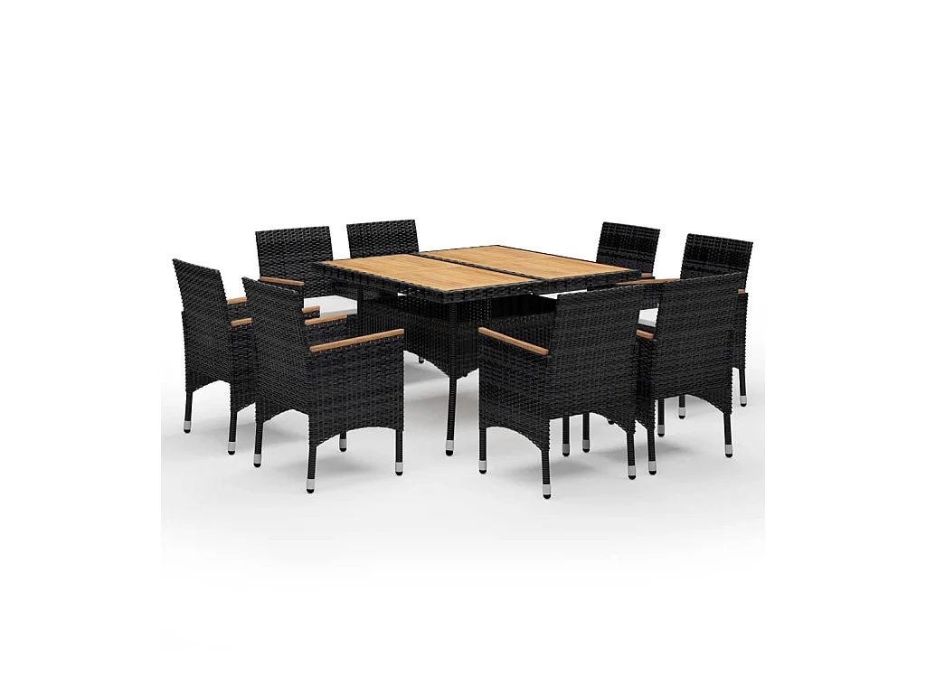 Ensemble à dîner de jardin 9 pcs Résine tressée et acacia Noir 3