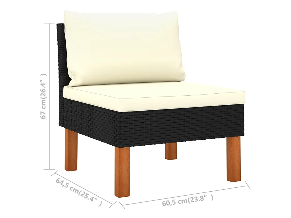 Salon de jardin 6 pcs Résine tressée et bois d'eucalyptus Noir