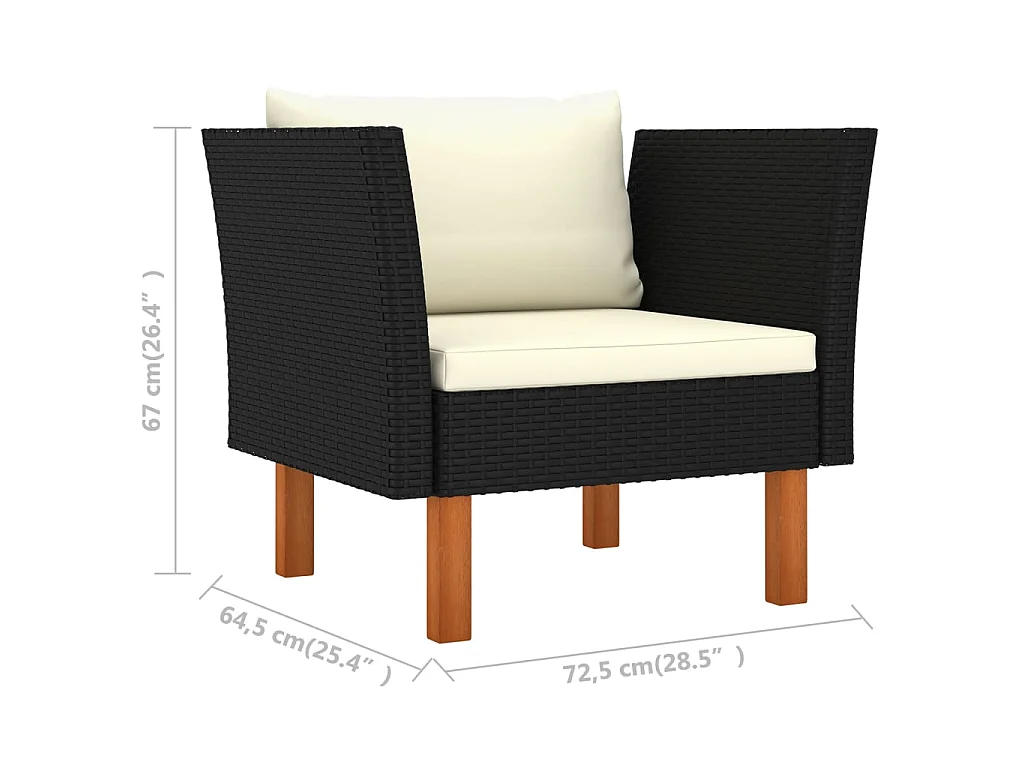 Salon de jardin 6 pcs Résine tressée et bois d'eucalyptus Noir