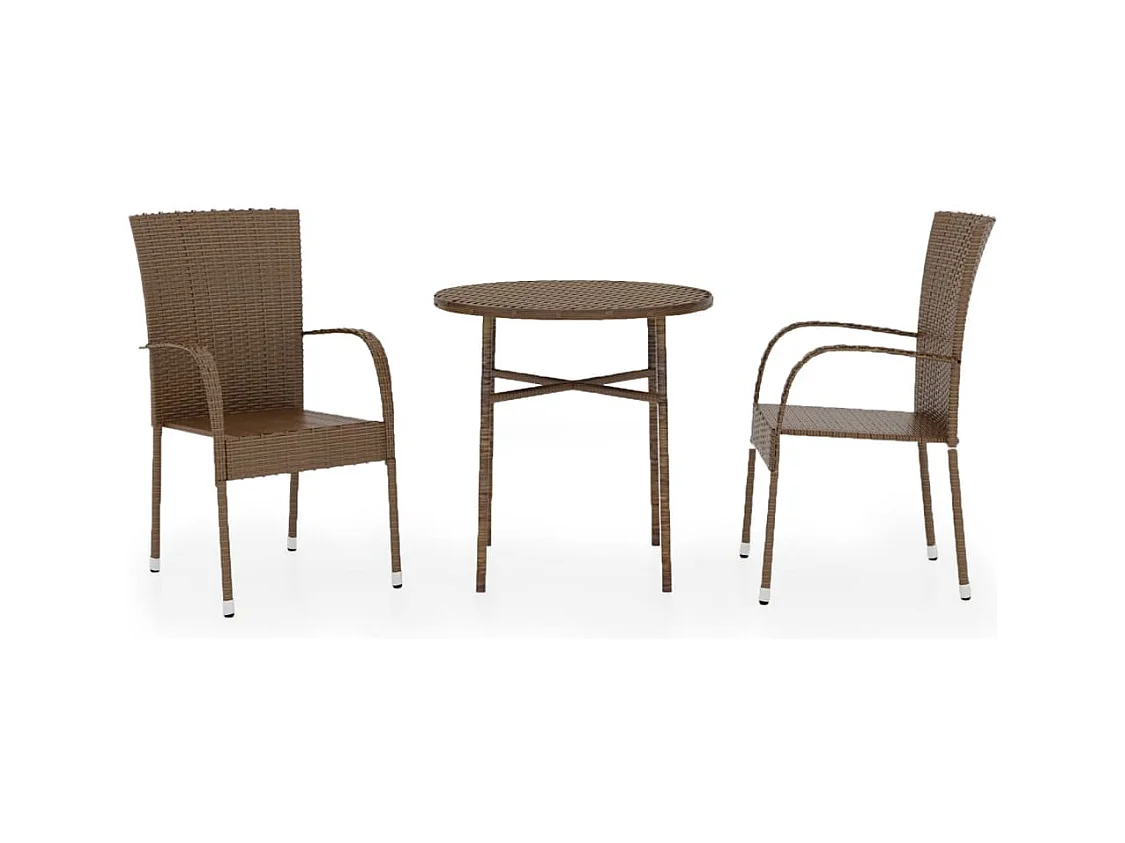 Ensemble de salle à manger de jardin 3pcs Résine tressée Marron 4