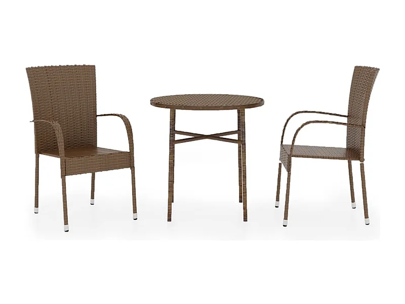 Ensemble de salle à manger de jardin 3pcs Résine tressée Marron 4