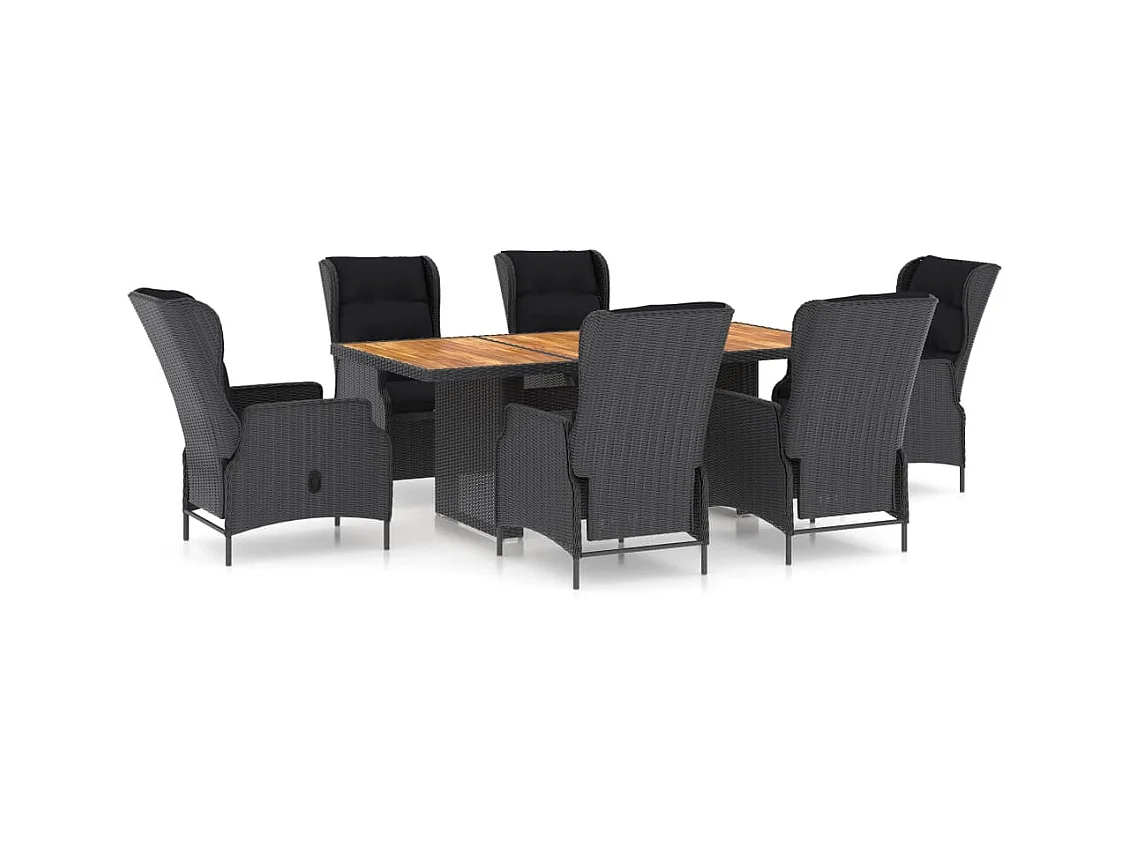 Mobilier à dîner 7 pcs avec coussins Résine tressée Gris foncé 3