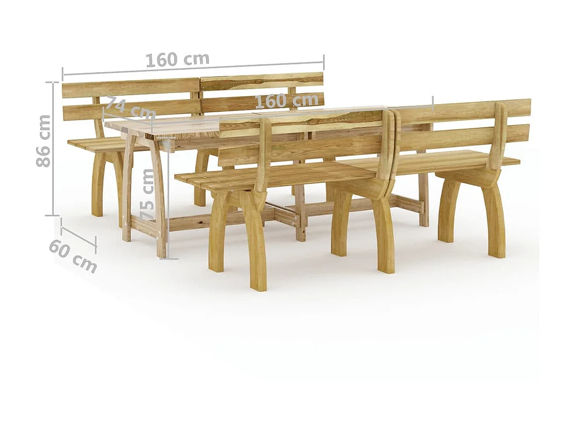 Mobilier de salle à manger de jardin 3 pcs Bois de pin imprégné 4