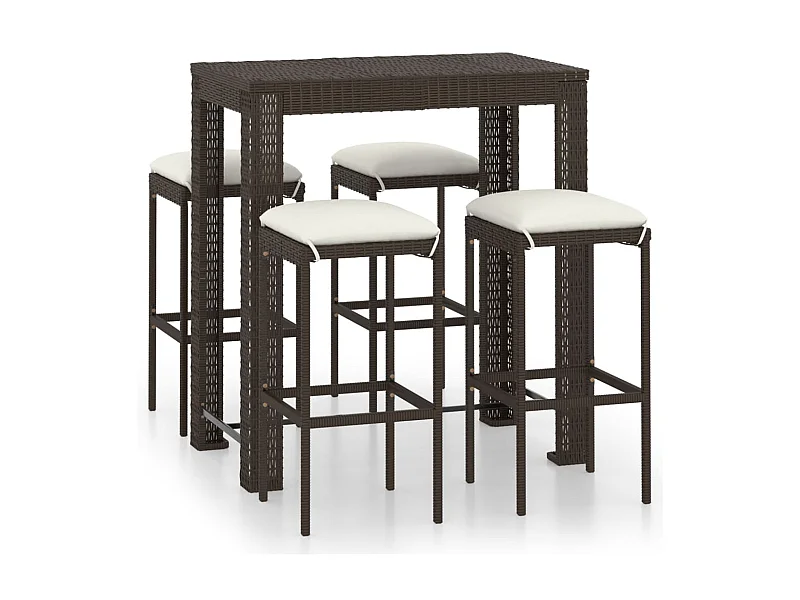 Meuble de bar de jardin 5 pcs et coussins Résine tressée Marron 3