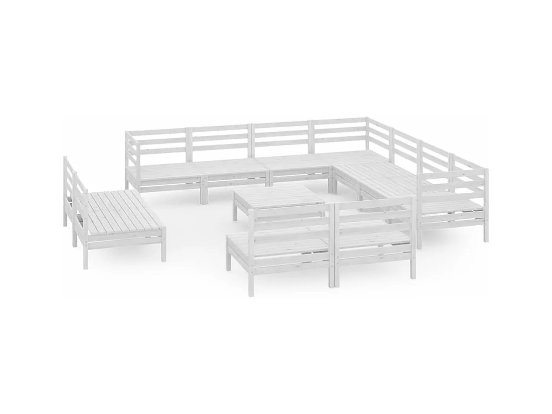 Salon de jardin 12 pcs Bois de pin massif Blanc 6