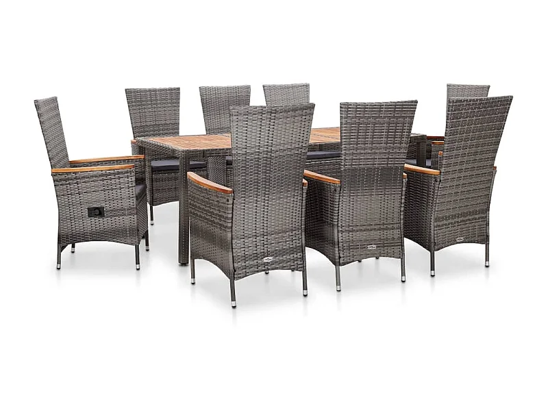 Salon de jardin 9 pcs avec coussins Résine tressée Gris 39