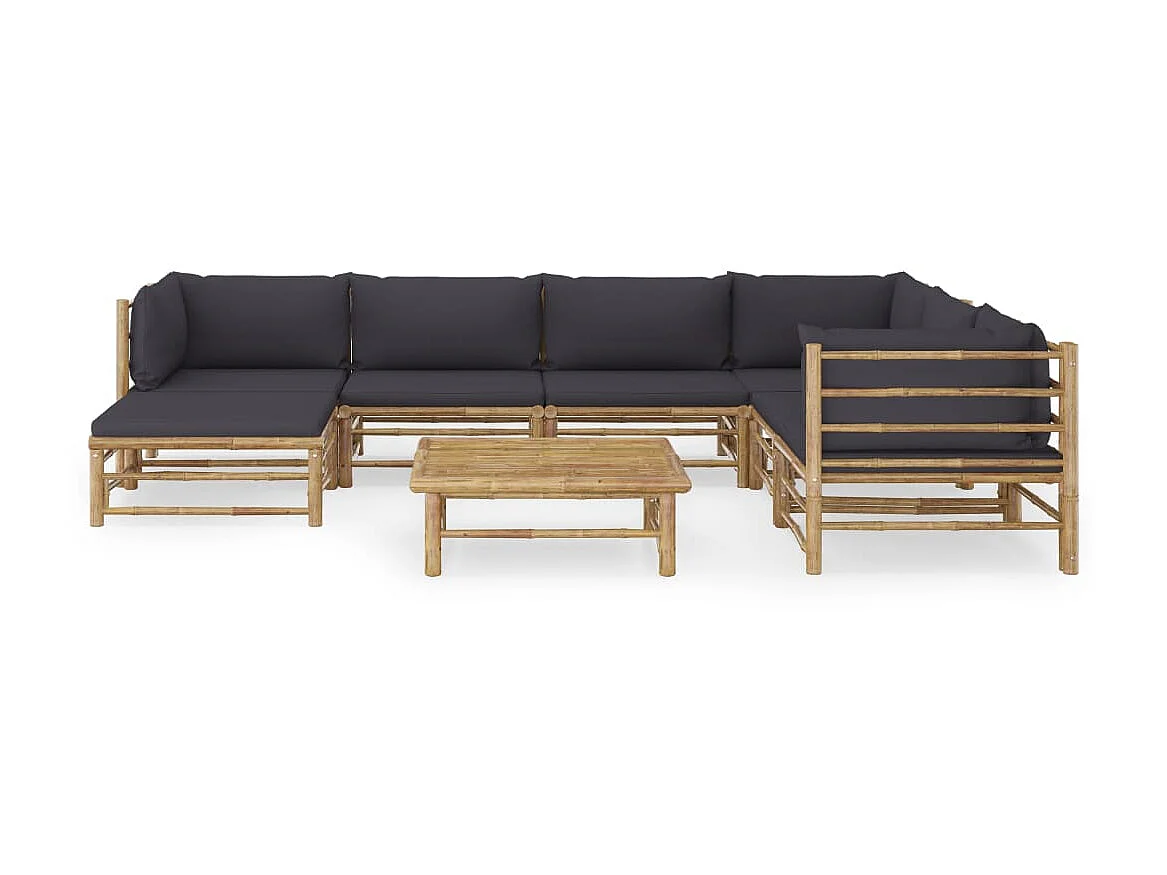 Salon de jardin 8 pcs avec coussins gris foncé Bambou 2