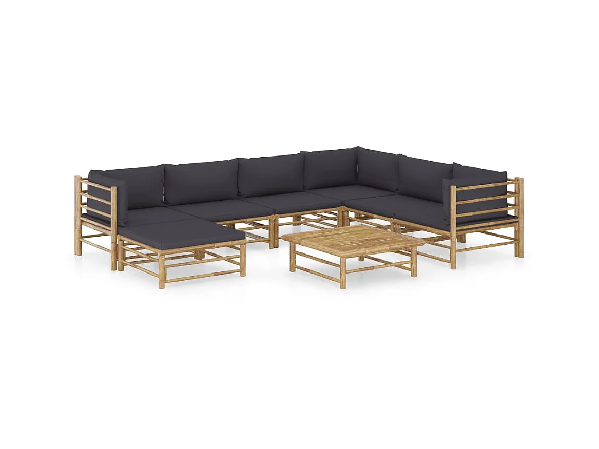 Salon de jardin 8 pcs avec coussins gris foncé Bambou 2
