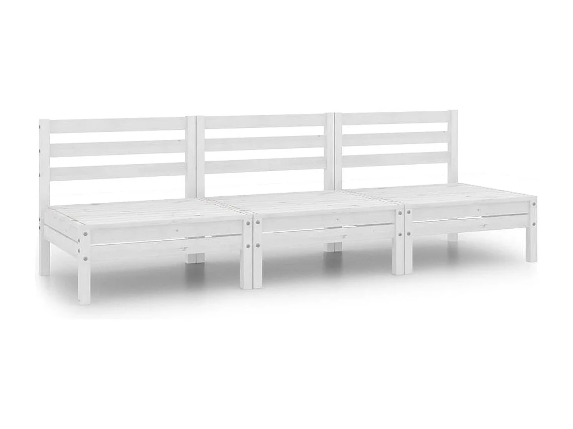 Salon de jardin 3 pcs Blanc Bois de pin massif 7
