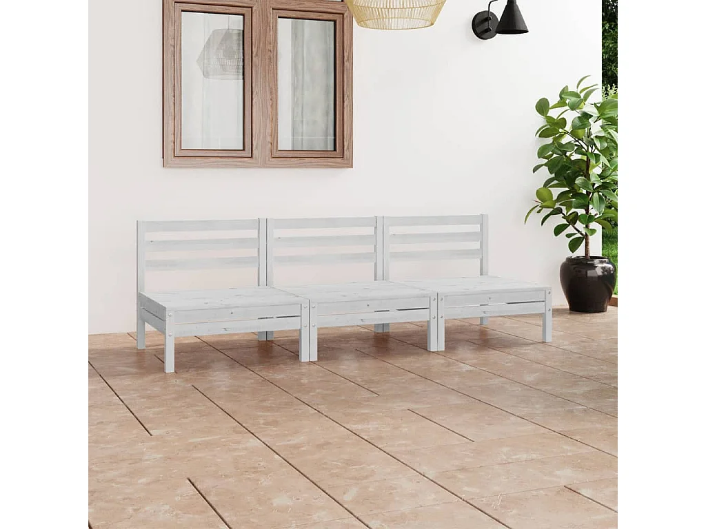 Salon de jardin 3 pcs Blanc Bois de pin massif 7