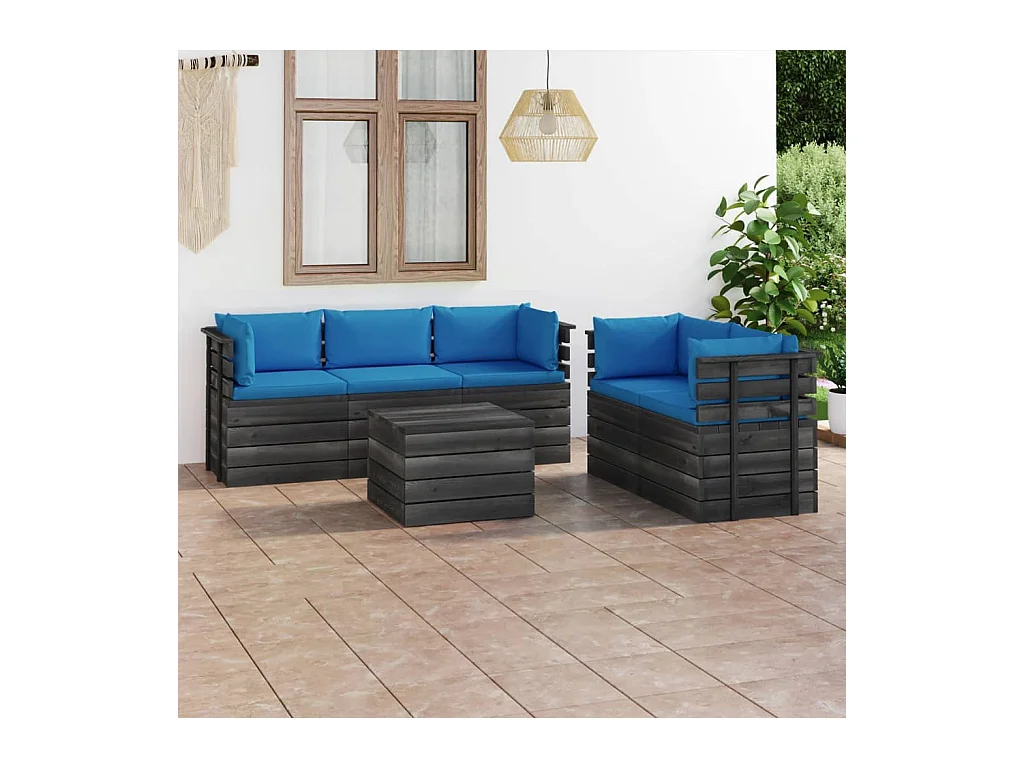 Salon palette de jardin 6 pcs avec coussins Bois de pin massif 24