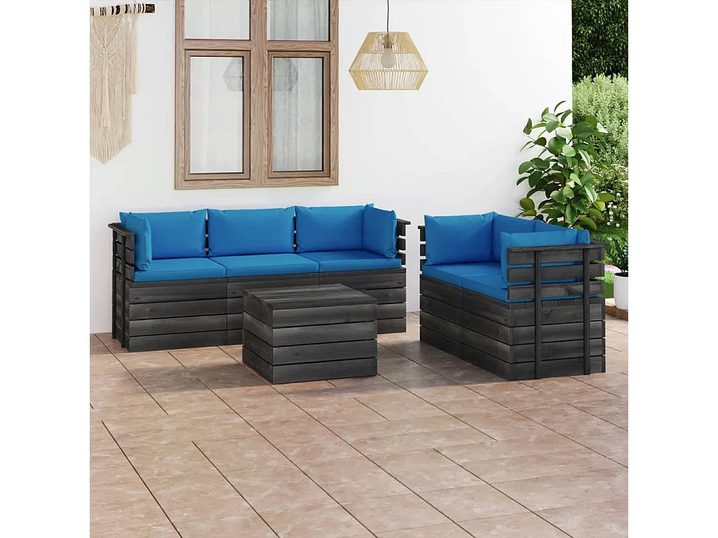 Salon palette de jardin 6 pcs avec coussins Bois de pin massif 24