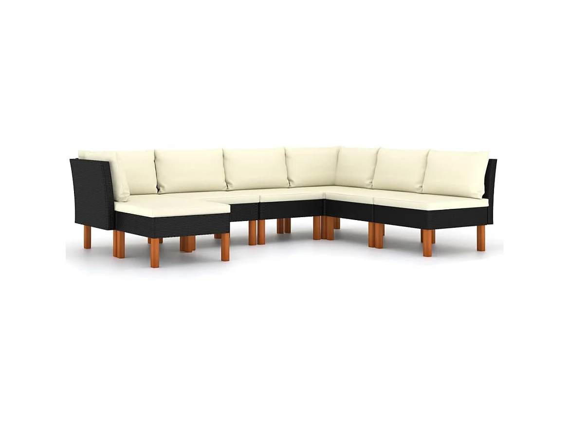 Salon de jardin 7 pcs avec coussins Résine tressée Noir 34