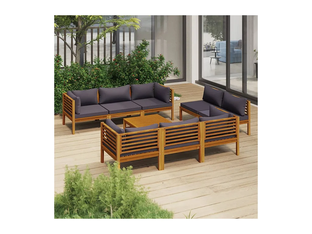 Salon de jardin 9 pcs avec coussin Bois d'acacia solide 4