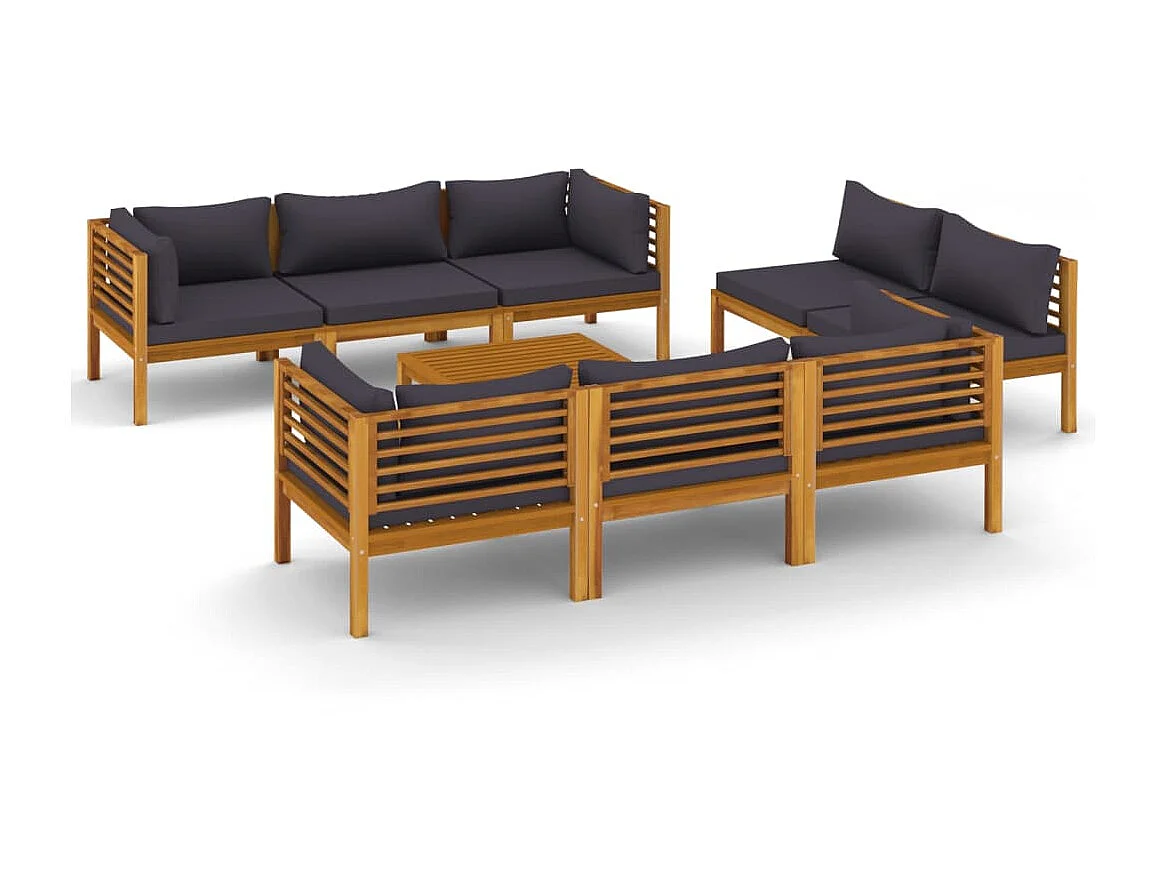 Salon de jardin 9 pcs avec coussin Bois d'acacia solide 4