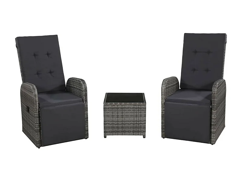 Mobilier de bistro 3 pcs avec coussins Résine tressée Gris