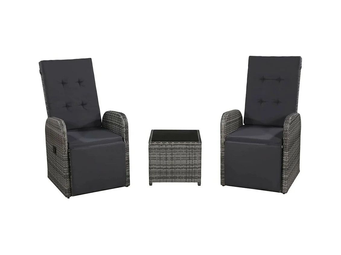 Mobilier de bistro 3 pcs avec coussins Résine tressée Gris