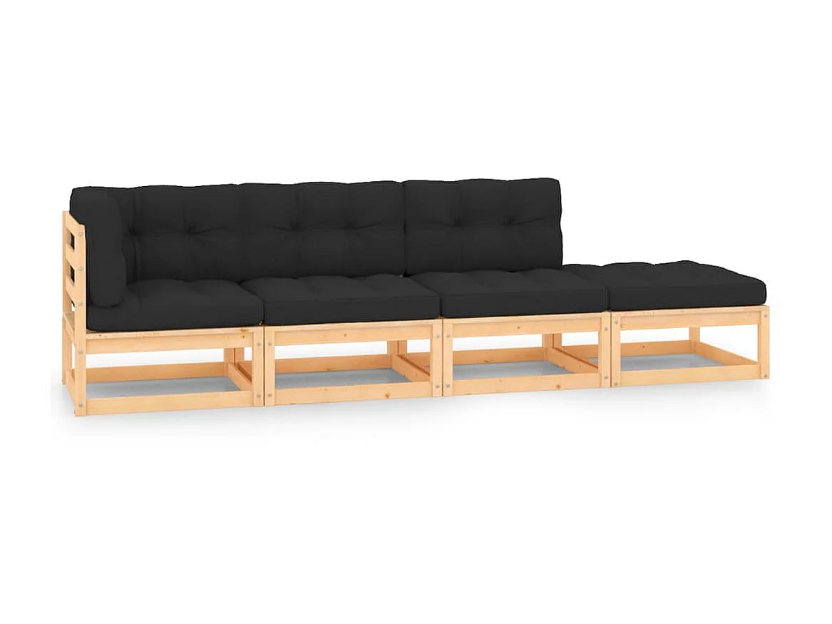 Salon de jardin 4 pcs avec coussins Bois de pin solide 11