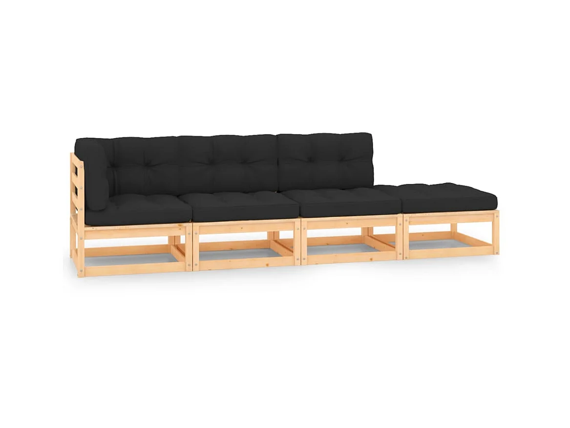 Salon de jardin 4 pcs avec coussins Bois de pin solide 11