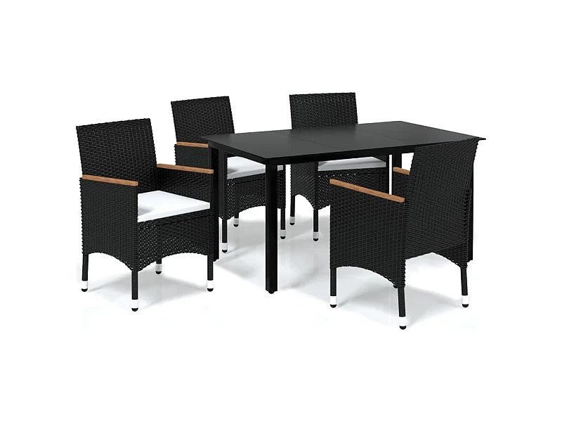 Mobilier à dîner de jardin et coussins 5pcs Résine tressée Noir 20