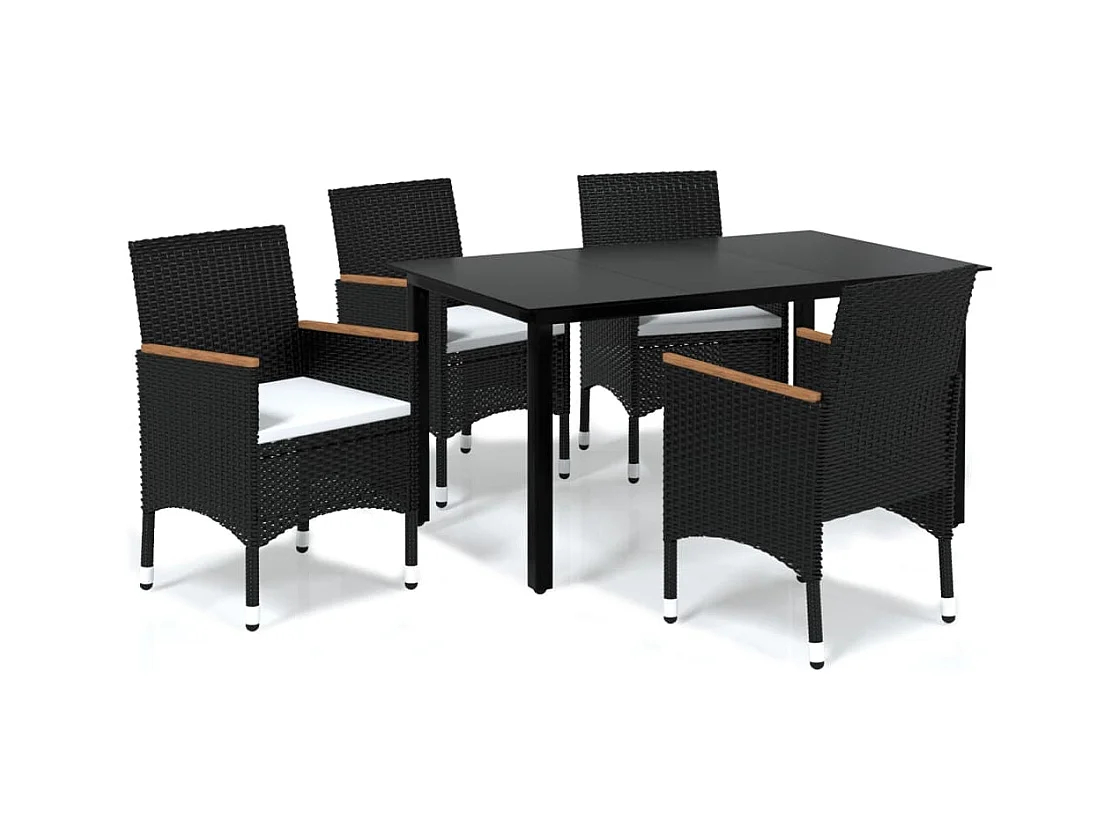 Mobilier à dîner de jardin et coussins 5pcs Résine tressée Noir 20