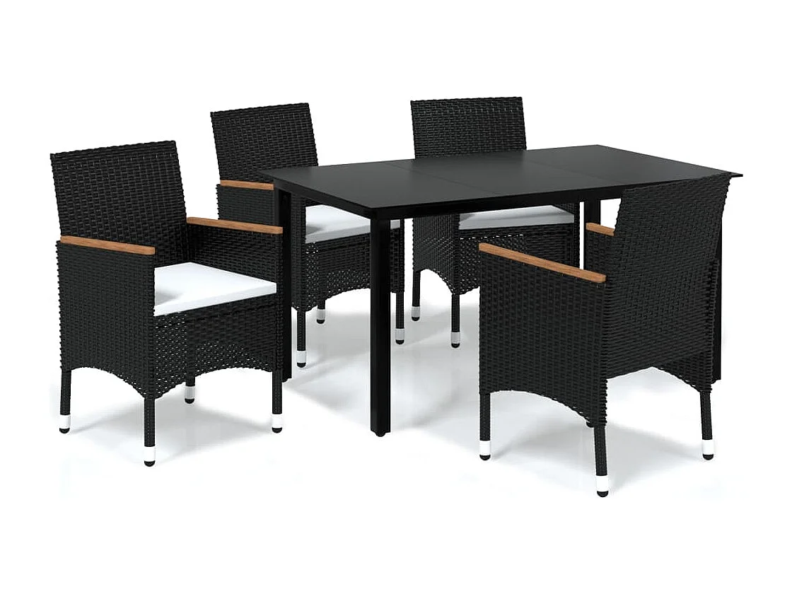 Mobilier à dîner de jardin et coussins 5pcs Résine tressée Noir 20