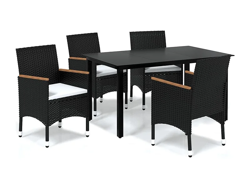 Mobilier à dîner de jardin et coussins 5pcs Résine tressée Noir 20