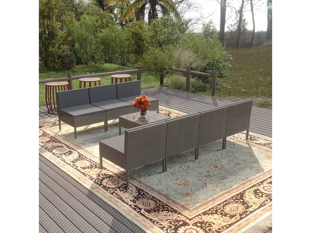 Salon de jardin 8 pcs avec coussins Résine tressée Gris 26