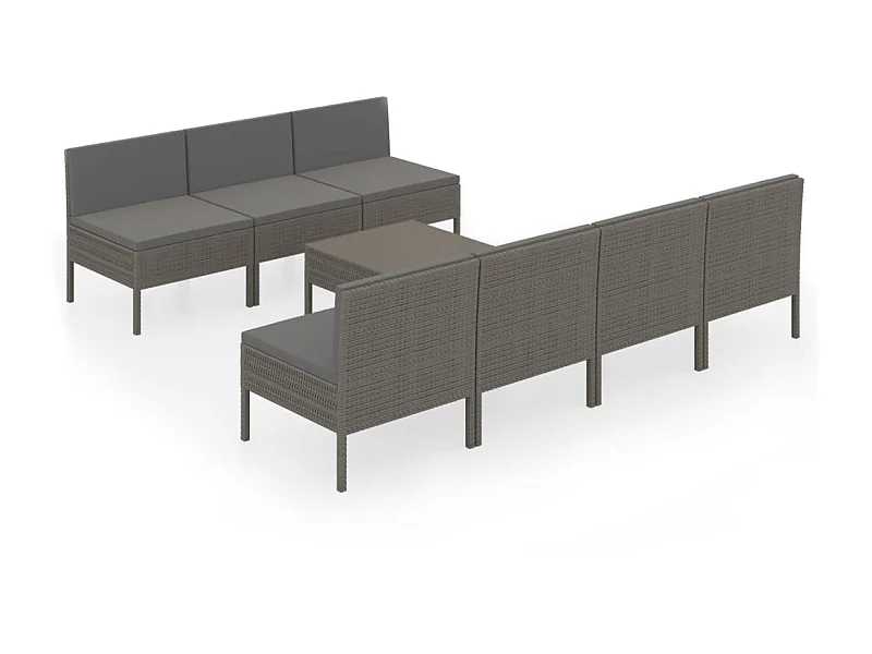 Salon de jardin 8 pcs avec coussins Résine tressée Gris 26