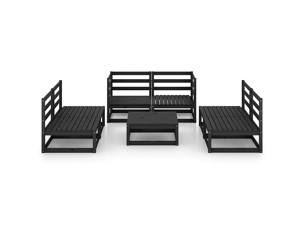 Salon de jardin 7 pcs Noir Bois de pin massif 6