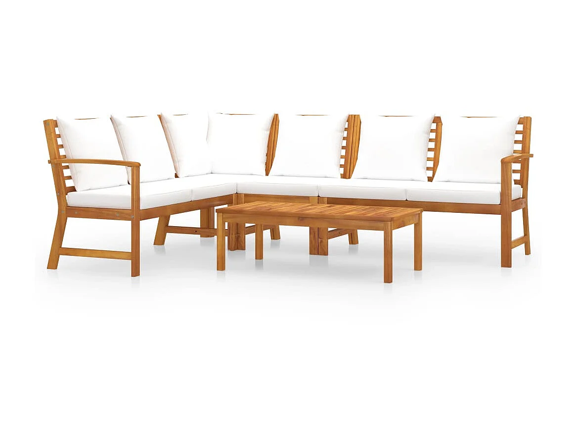 Salon de jardin 5 pcs avec coussin Crème Bois d'acacia solide
