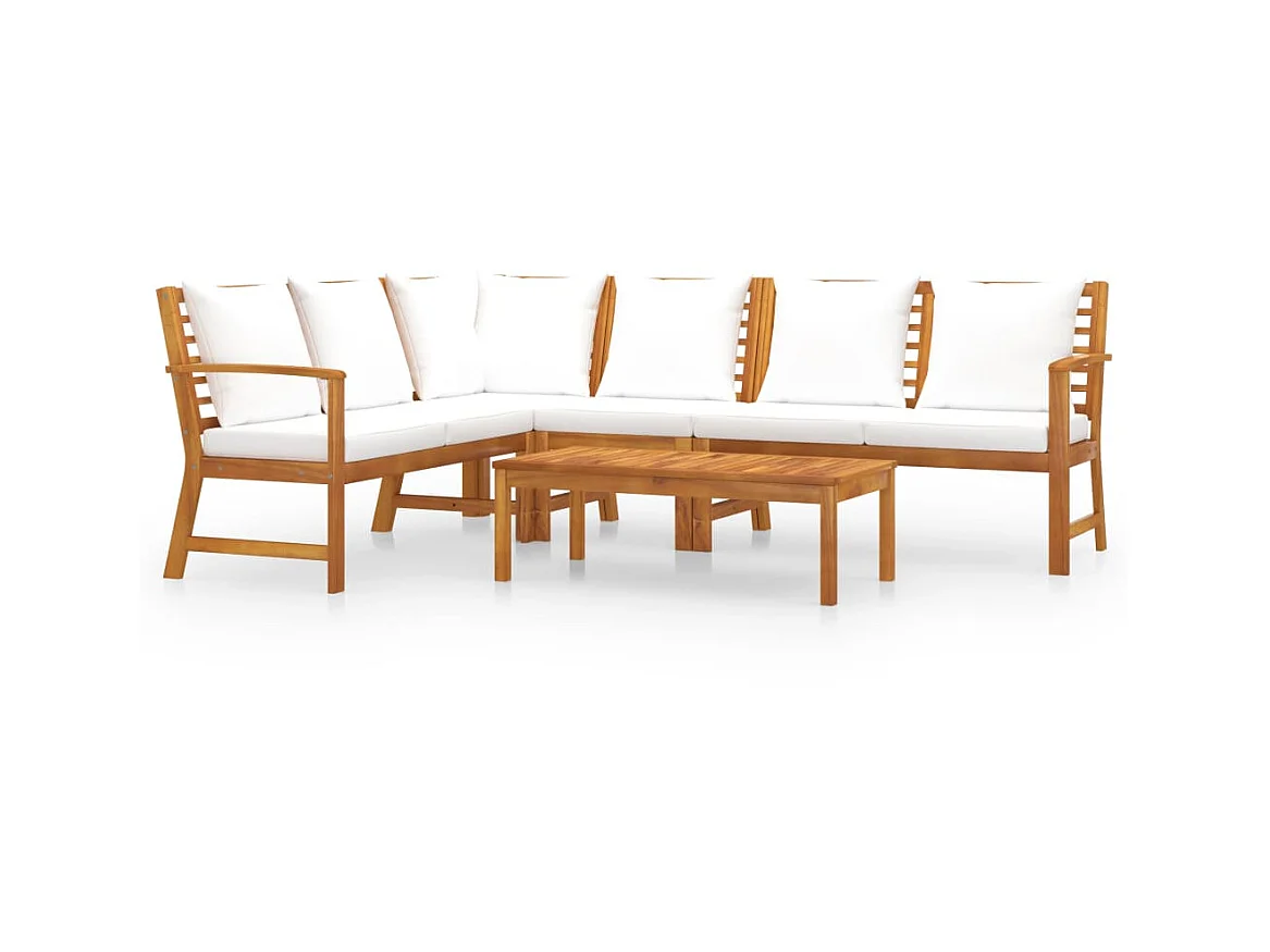 Salon de jardin 5 pcs avec coussin Crème Bois d'acacia solide